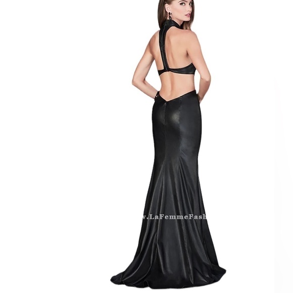 LA FEMME Black Vegan Leather Metal Chain Dress - Picture 11 of 13